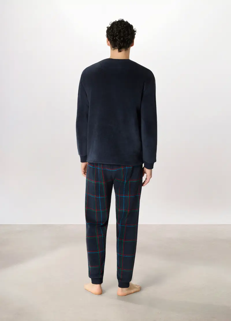 Pigiama In Pile A Quadri Uomo, Blu/Azzurro miniatura 2