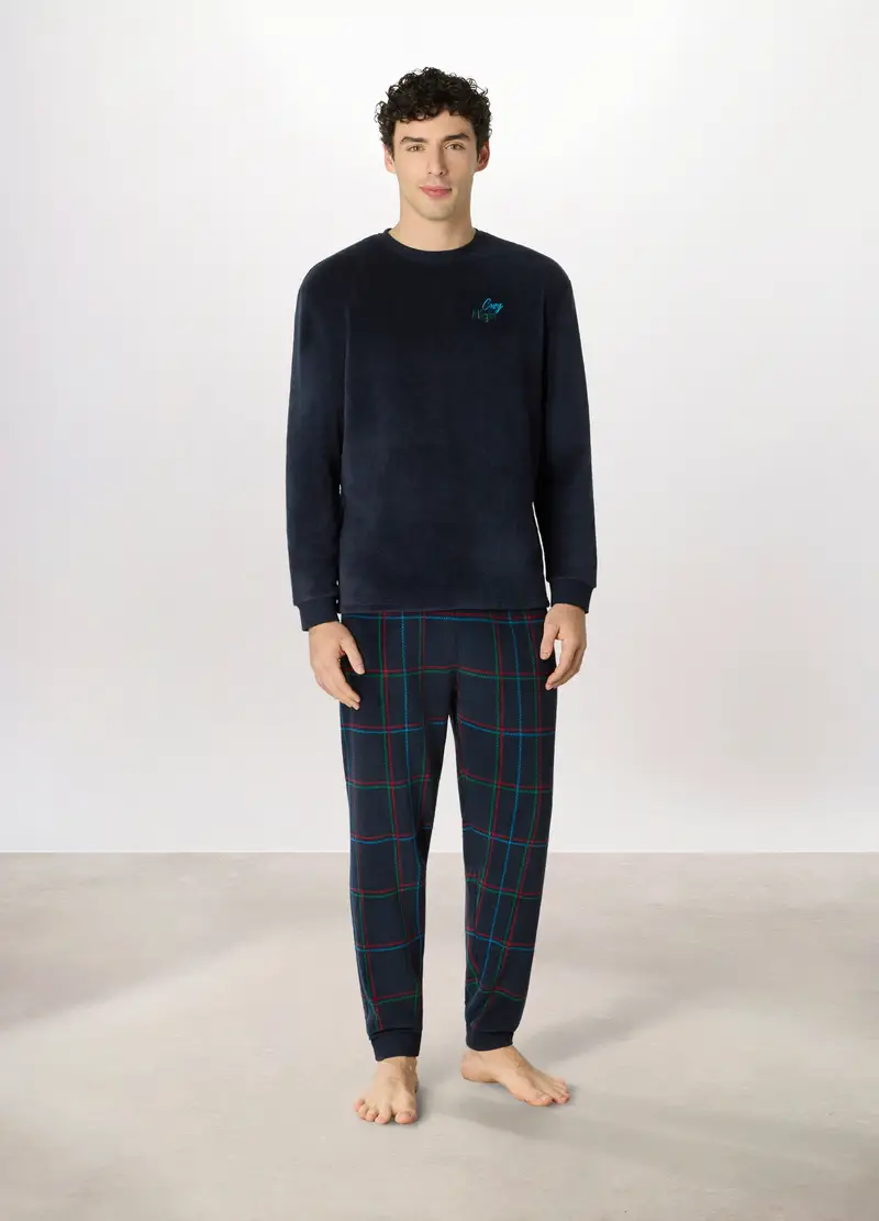 Pigiama In Pile A Quadri Uomo, Blu/Azzurro