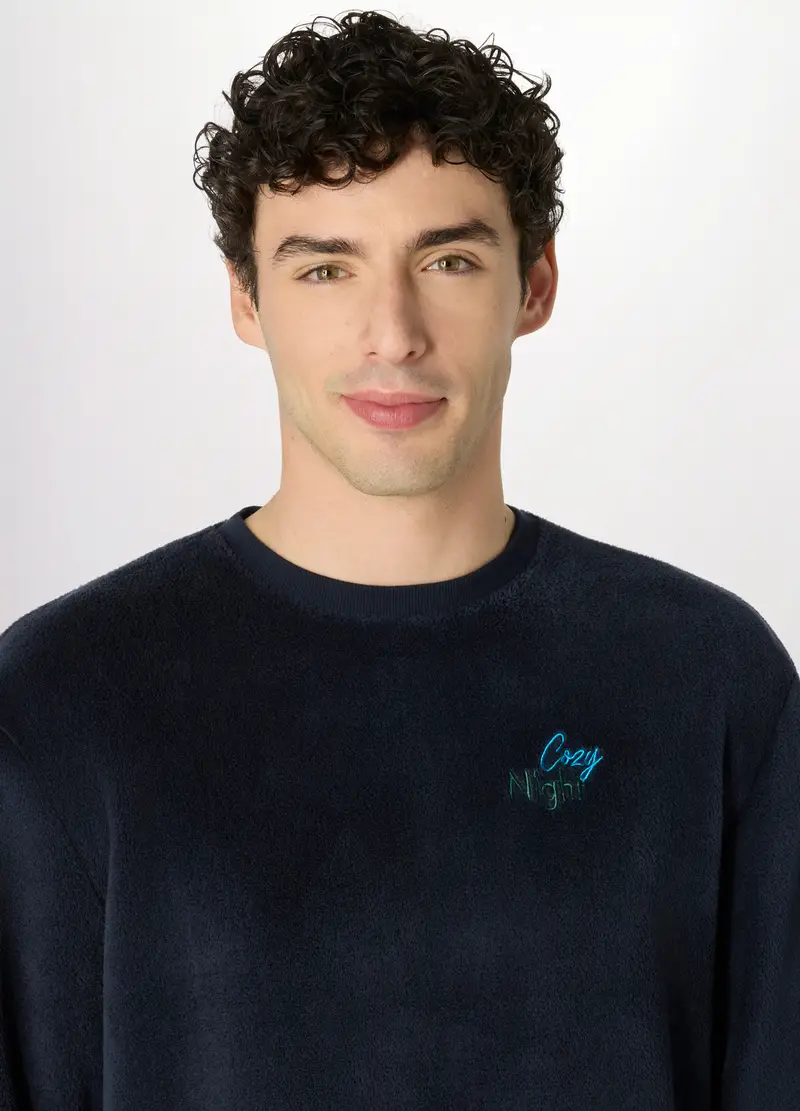 Pigiama In Pile A Quadri Uomo, Blu/Azzurro miniatura 3