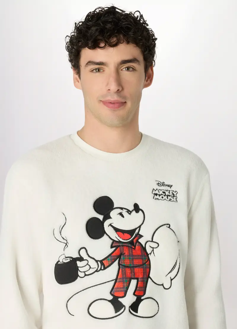 Pigiama In Pile Topolino Uomo, Bianco/Grigio miniatura 3