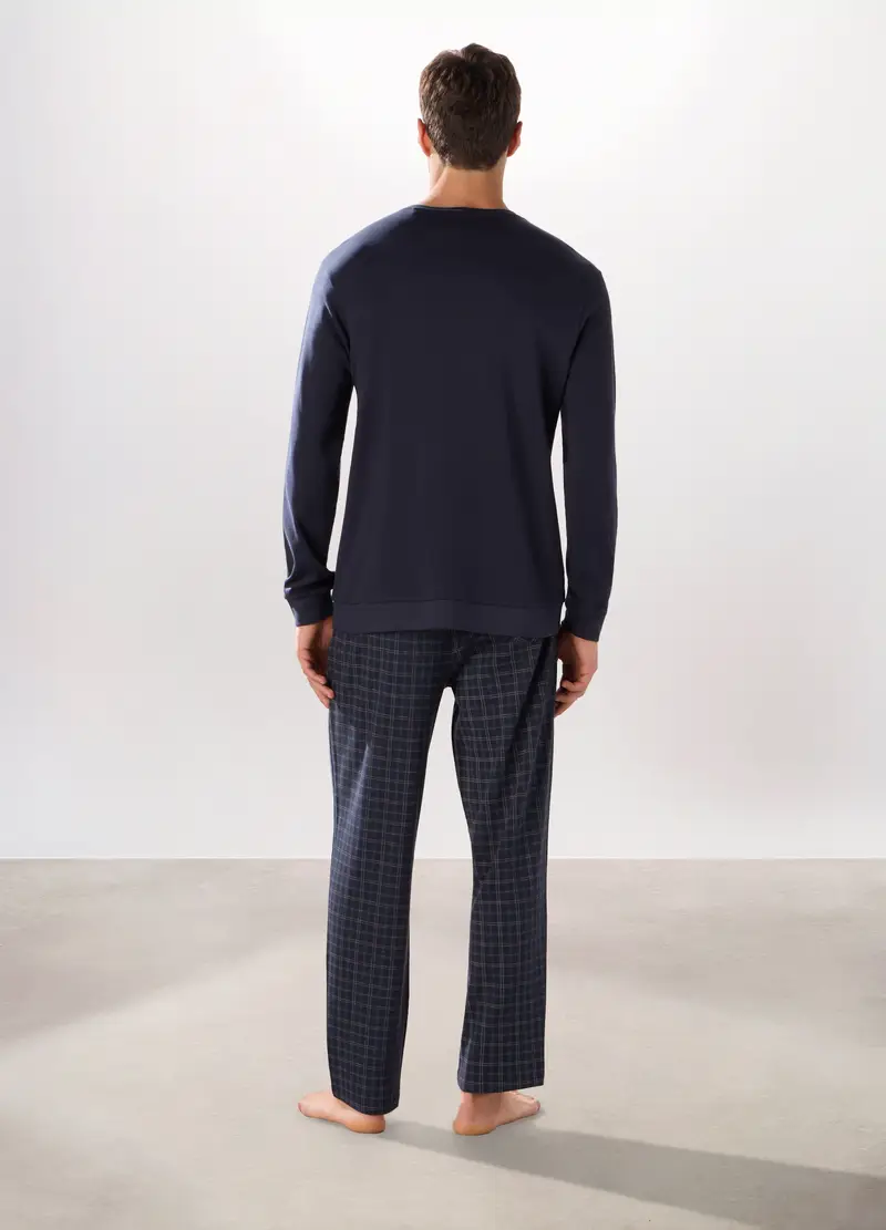 Pigiama Lungo A Quadri In Puro Cotone Uomo, Blu scuro miniatura 2