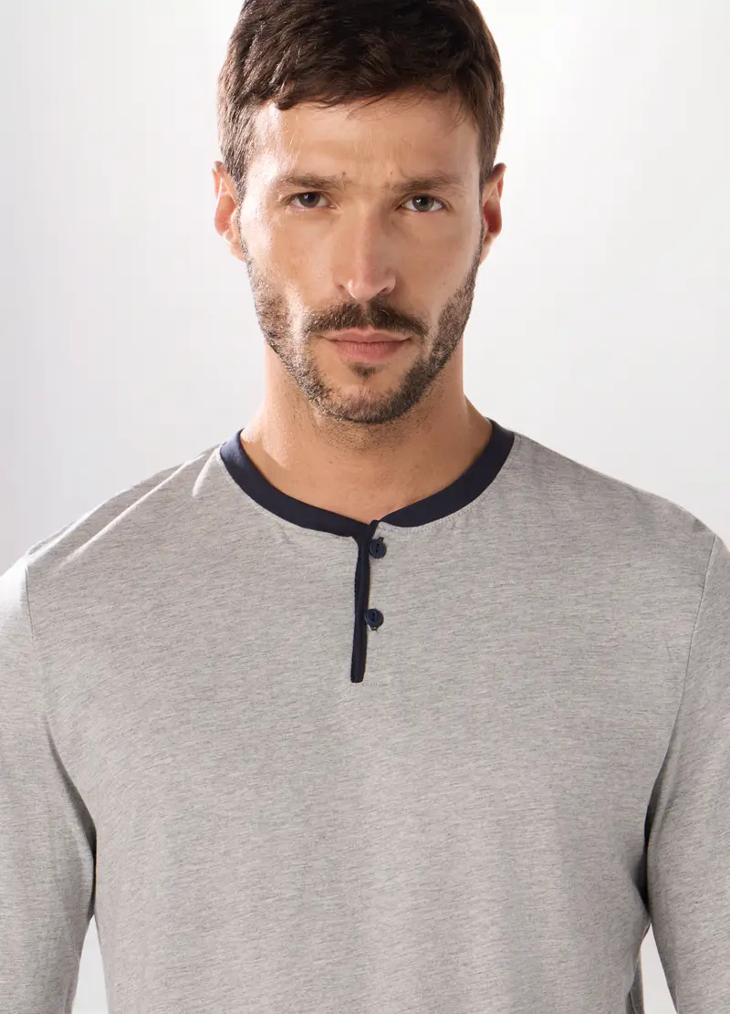 UPIM HB, Pigiama Lungo A Serafino In Jersey Di Cotone Uomo, Blu/Grigio, Taglia: S miniatura 2