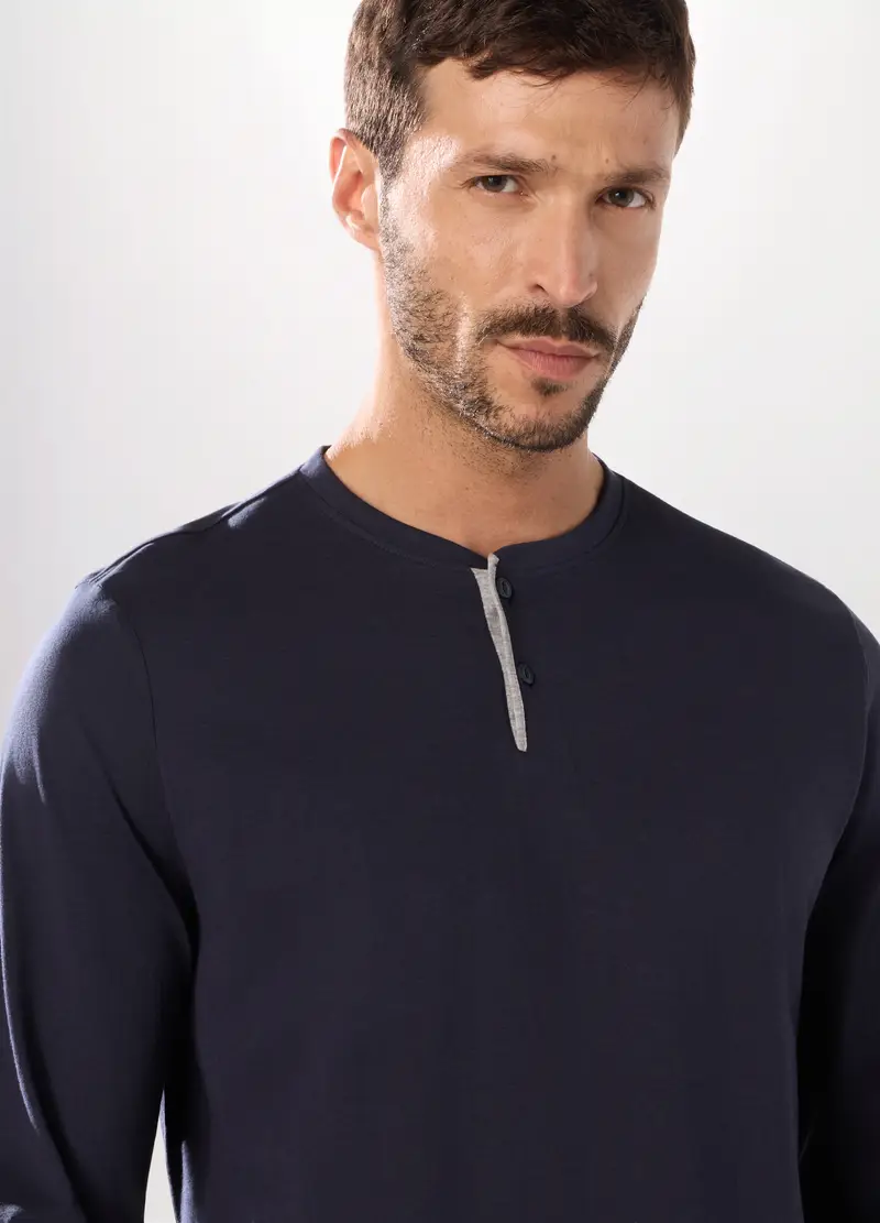 UPIM HB, Pigiama Lungo A Serafino In Jersey Di Cotone Uomo, Blu scuro, Taglia: S miniatura 2