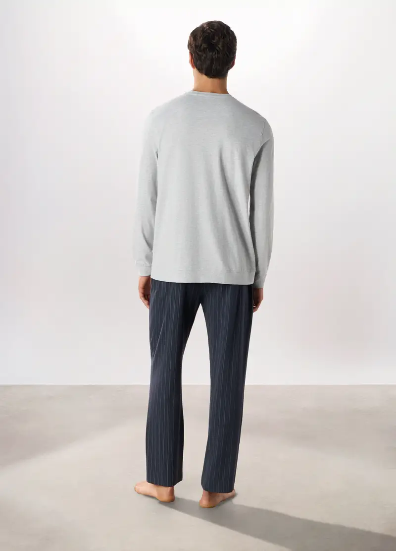 Pigiama Lungo A Serafino In Puro Cotone Uomo, Grigio chiaro melange miniatura 2