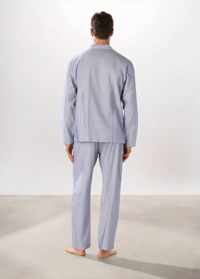 Pigiama Lungo Aperto A Righe Sottili Uomo, Bianco/Azzurro miniatura 2