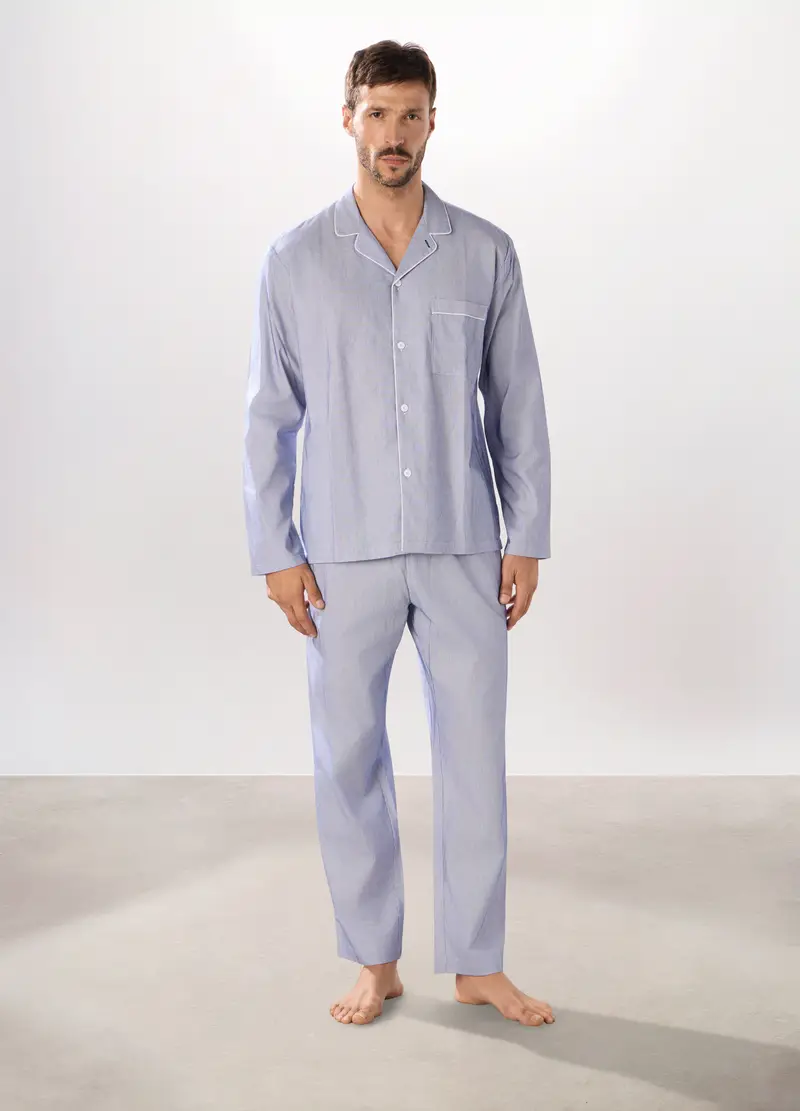 UPIM HB, Pigiama Lungo Aperto A Righe Sottili Uomo, Bianco/Azzurro, Taglia: S