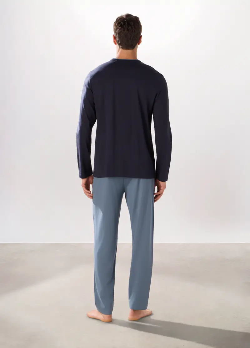 Pigiama Lungo Bicolore In Puro Cotone Uomo, Grigio antracite miniatura 2