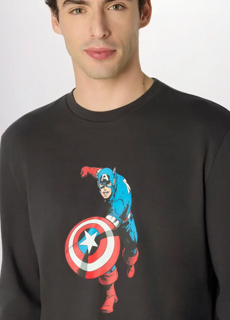Pigiama Lungo Capitan America In Cotone Uomo, Grigio scuro miniatura 3