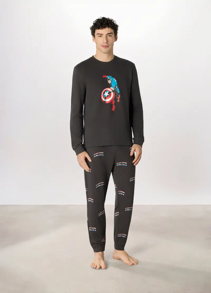 Pigiama Lungo Capitan America In Cotone Uomo, Grigio scuro
