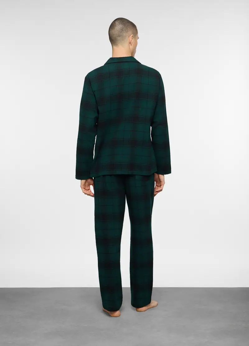 Pigiama Lungo Con Camicia In Flanella Uomo, Verde scuro miniatura 2