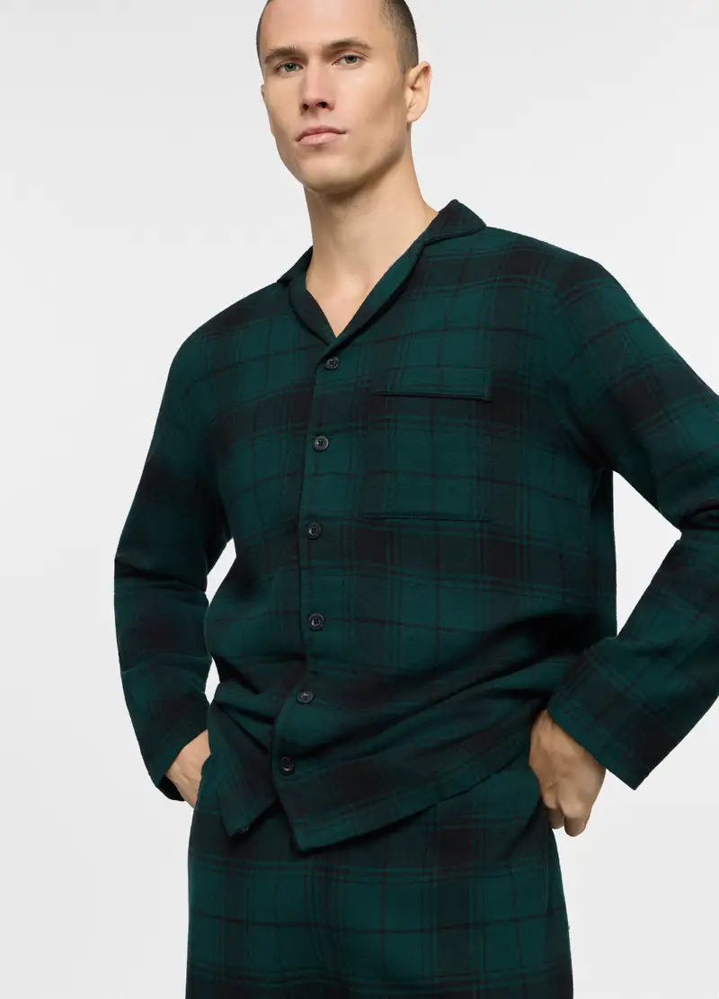 Pigiama Lungo Con Camicia In Flanella Uomo, Verde scuro miniatura 3