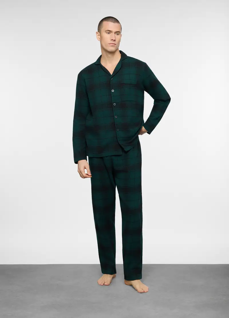 Pigiama Lungo Con Camicia In Flanella Uomo, Verde scuro