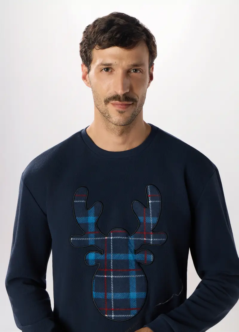 Pigiama Lungo Con Ricamo In Pile Uomo, Blu/Azzurro miniatura 3