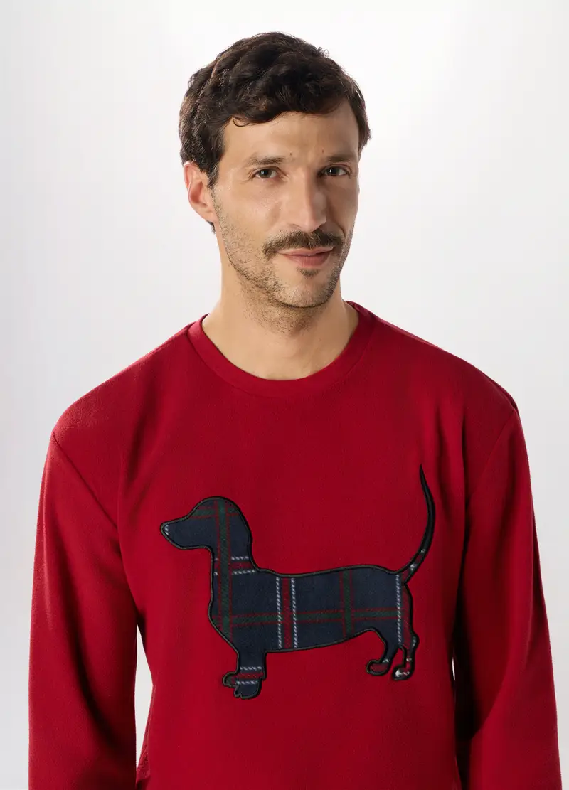 Pigiama Lungo Con Ricamo In Pile Uomo, Rosso/Blu miniatura 3