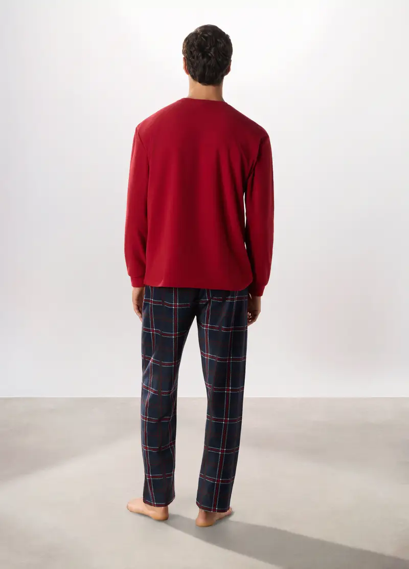 Pigiama Lungo Con Ricamo In Pile Uomo, Rosso/Blu miniatura 2