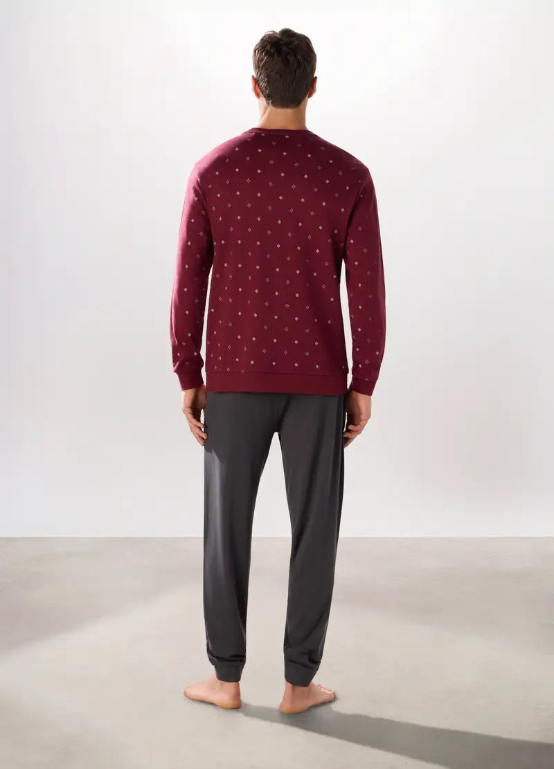 Pigiama Lungo In Cotone Con Stampa Uomo, Grigio/Rosso miniatura 2