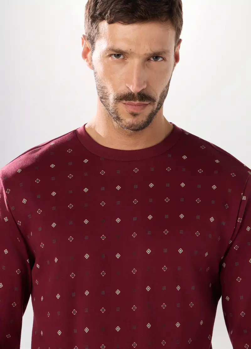 Pigiama Lungo In Cotone Con Stampa Uomo, Grigio/Rosso miniatura 3