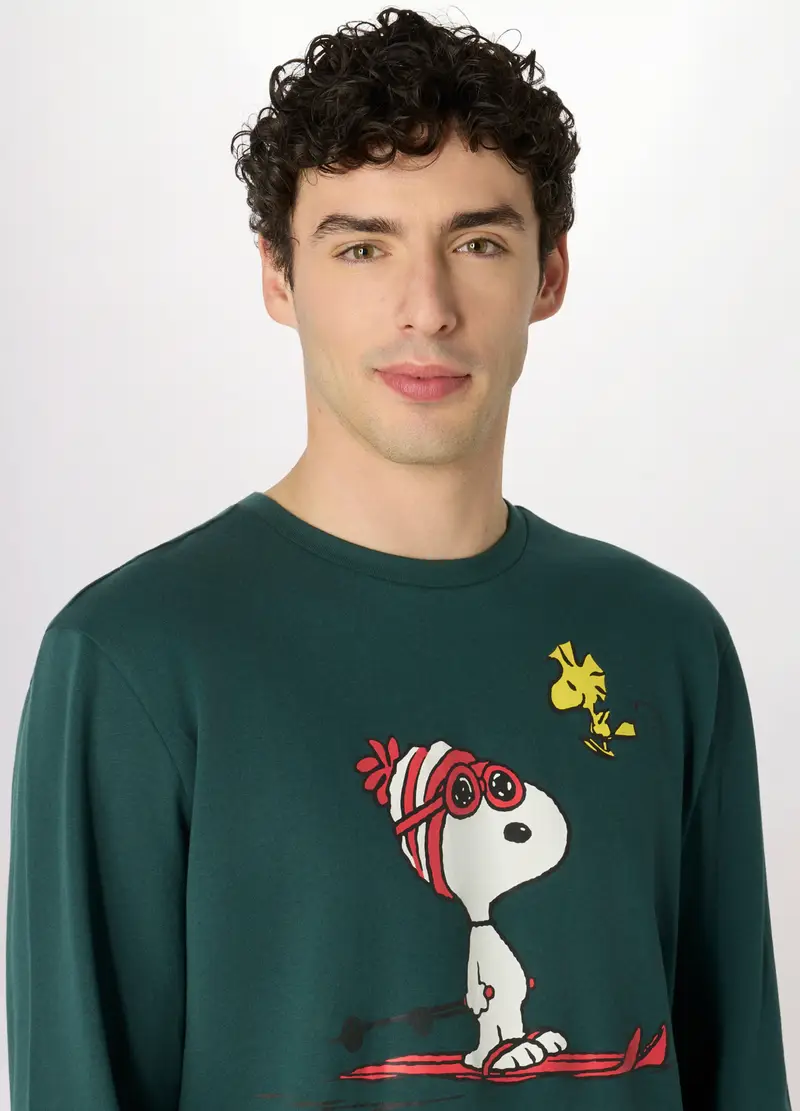 Pigiama Lungo In Cotone Snoopy Uomo, Verde bosco miniatura 3