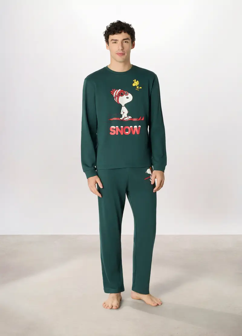 Pigiama Lungo In Cotone Snoopy Uomo, Verde bosco