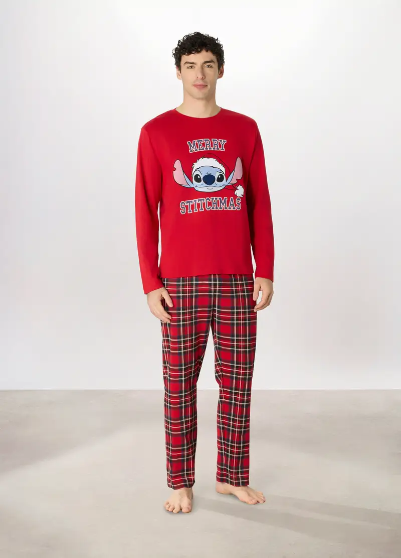 Pigiama Lungo In Cotone Stitch Uomo, Rosso geranio