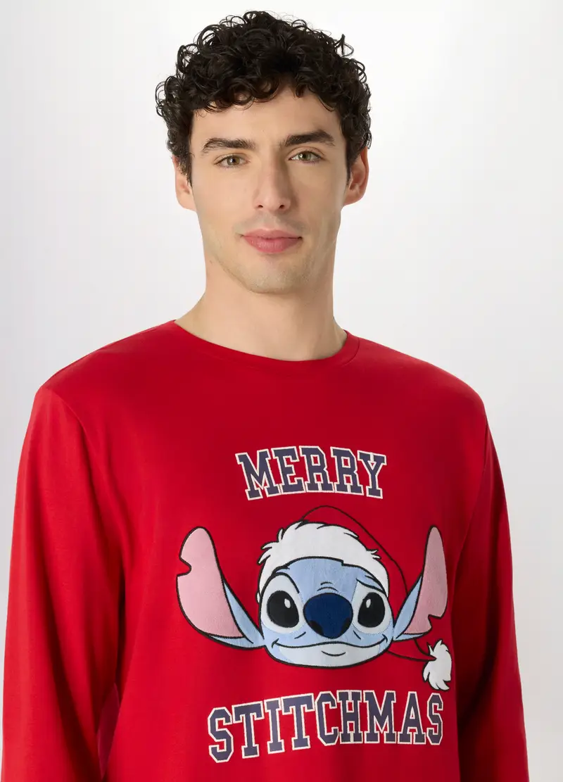Pigiama Lungo In Cotone Stitch Uomo, Rosso geranio miniatura 3