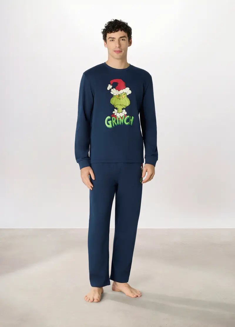 Pigiama Lungo In Felpa Di Cotone Grinch Uomo, Blu scuro