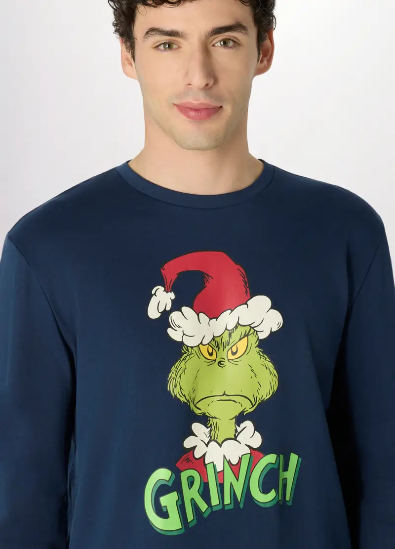 Pigiama Lungo In Felpa Di Cotone Grinch Uomo, Blu scuro miniatura 3