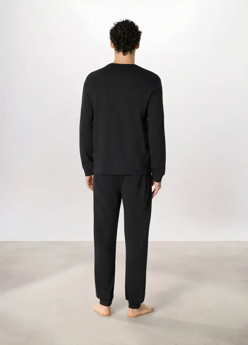 Pigiama Lungo In Felpa Di Cotone Snoopy Uomo, Nero miniatura 2