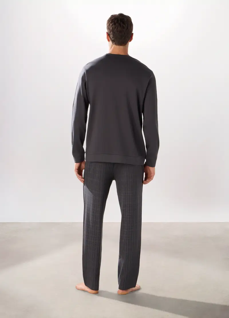 Pigiama Lungo In Interlock A Quadri Uomo, Grigio antracite miniatura 2