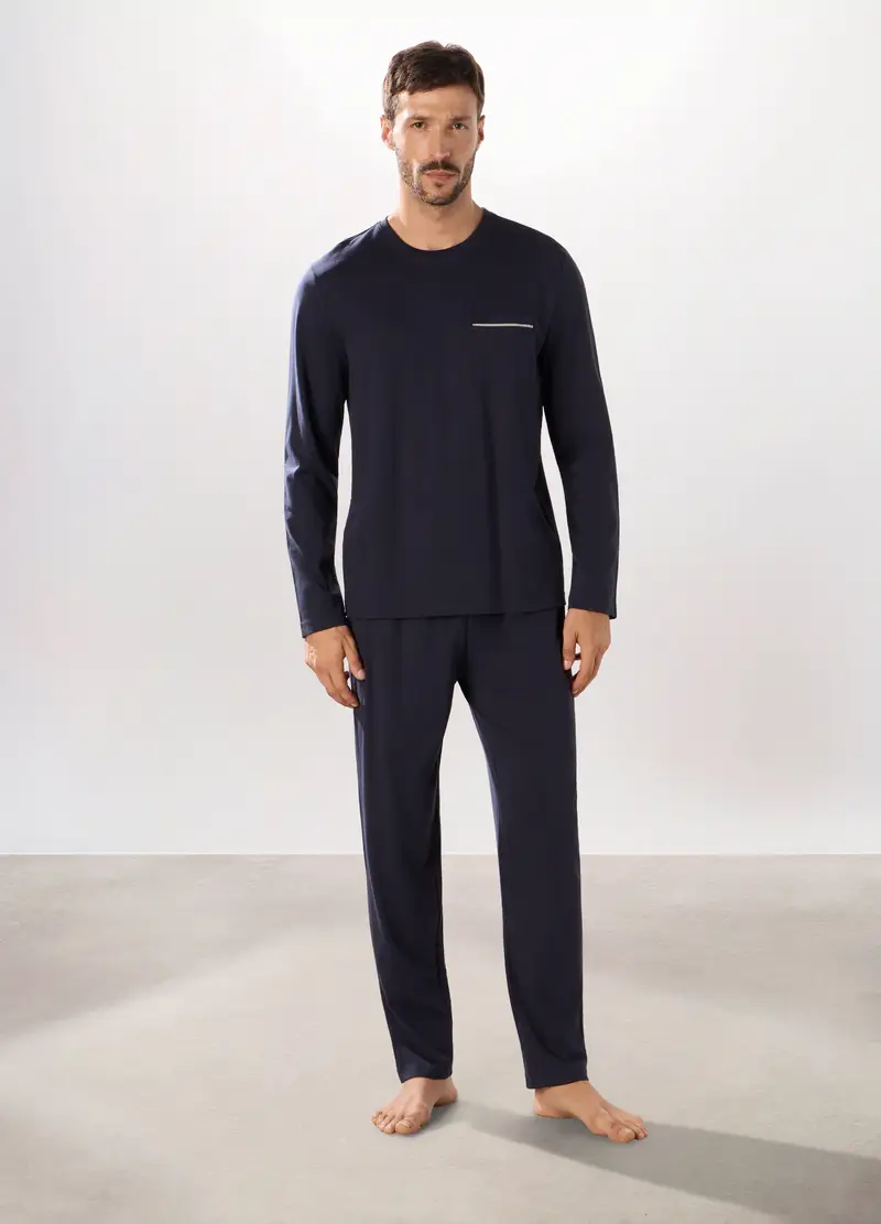 UPIM HB, Pigiama Lungo In Jersey Di Puro Cotone Uomo, Blu scuro, Taglia: S