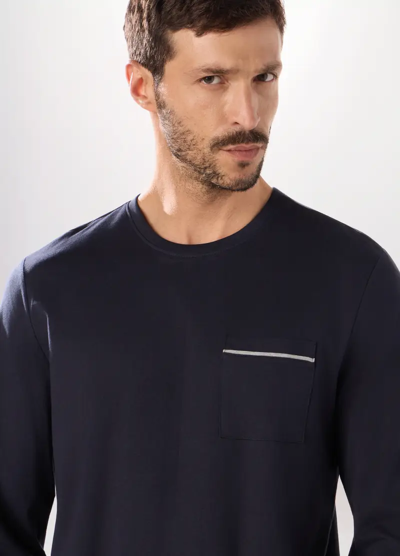 UPIM HB, Pigiama Lungo In Jersey Di Puro Cotone Uomo, Blu scuro, Taglia: S miniatura 2