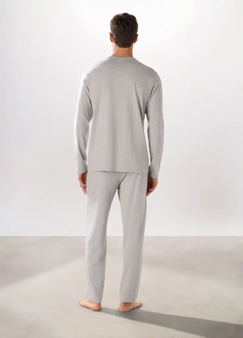 Pigiama Lungo In Jersey Misto Cotone Uomo, Grigio chiaro melange miniatura 2