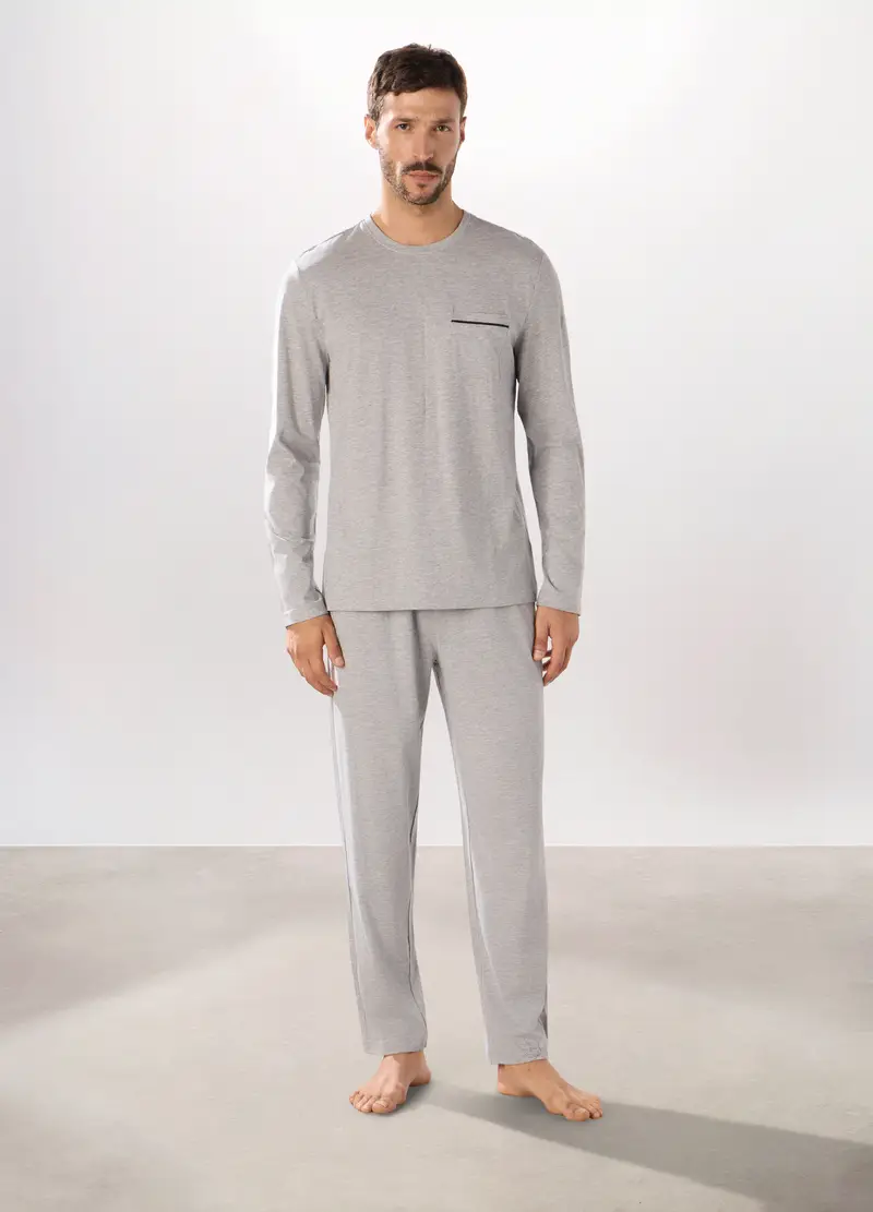 UPIM HB, Pigiama Lungo In Jersey Misto Cotone Uomo, Grigio chiaro melange, Taglia: S