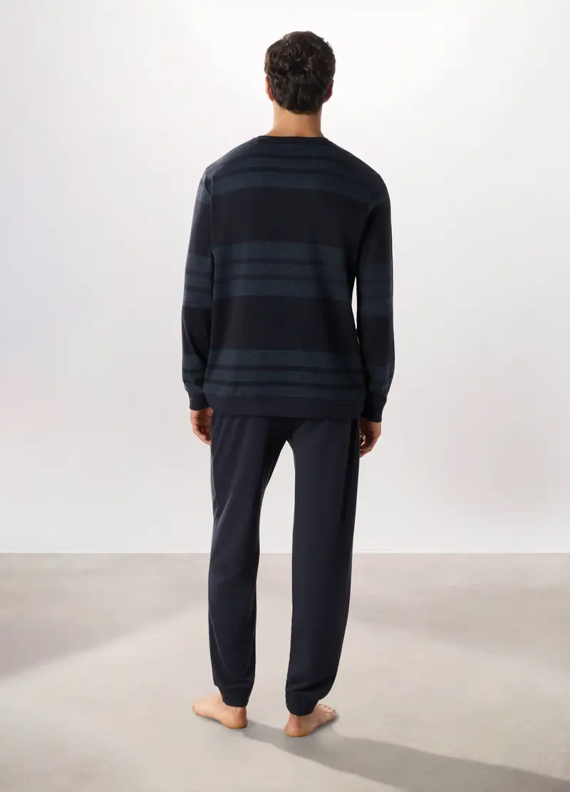 Pigiama Lungo In Misto Cotone A Fantasia Uomo, Blu oceano miniatura 2