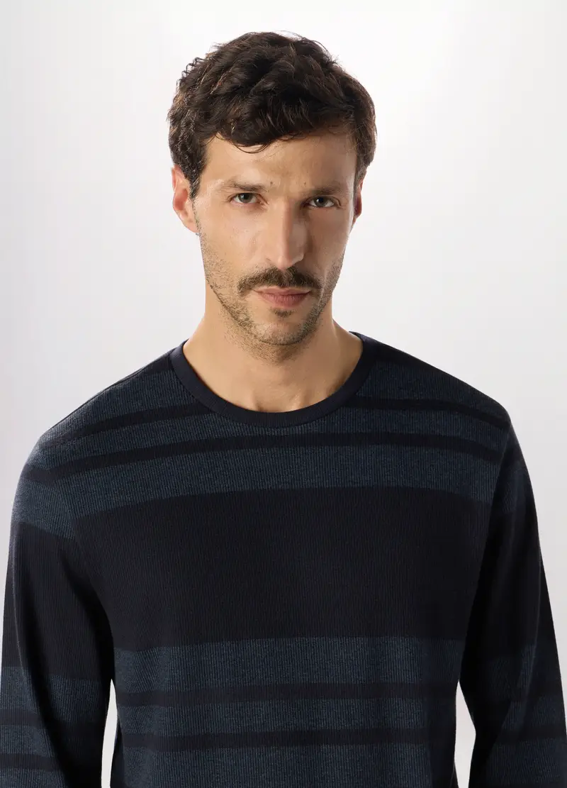 Pigiama Lungo In Misto Cotone A Fantasia Uomo, Blu oceano miniatura 3