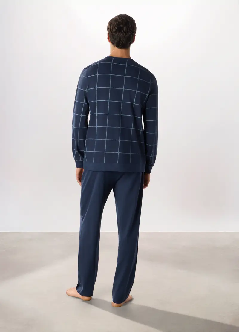 Pigiama Lungo In Puro Cotone A Quadri Uomo, Blu navy miniatura 2