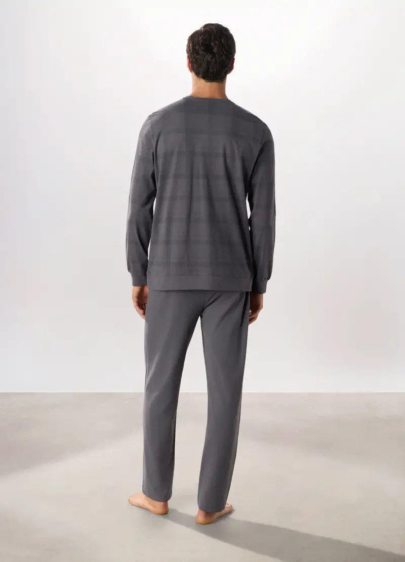 Pigiama Lungo In Puro Cotone A Quadri Uomo, Grigio cemento miniatura 2