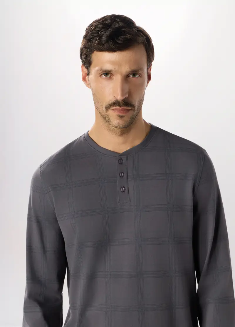 Pigiama Lungo In Puro Cotone A Quadri Uomo, Grigio cemento miniatura 3