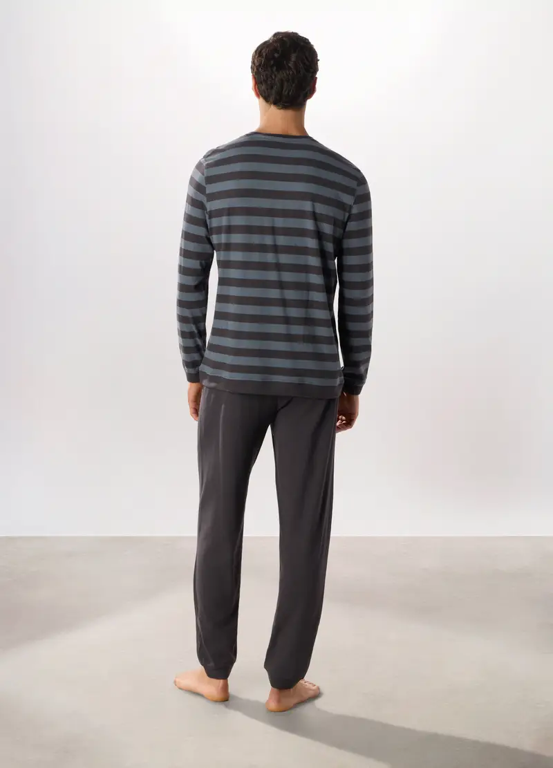 Pigiama Lungo In Puro Cotone A Righe Uomo, Grigio scuro miniatura 2