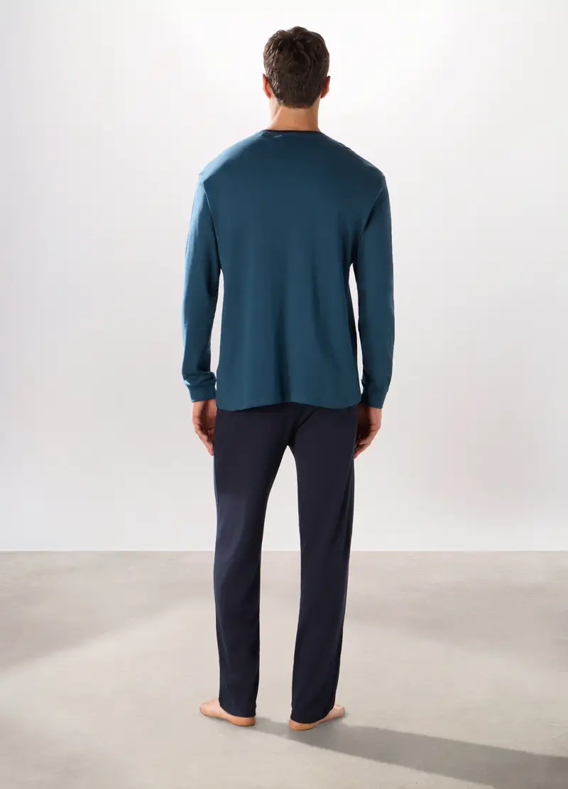 Pigiama Lungo In Puro Cotone Interlock Uomo, Blu indigo miniatura 2