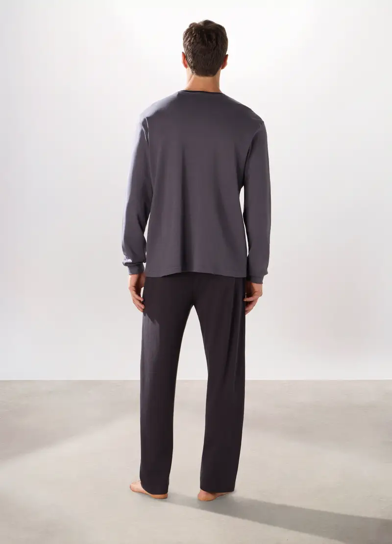 Pigiama Lungo In Puro Cotone Interlock Uomo, Grigio antracite miniatura 2