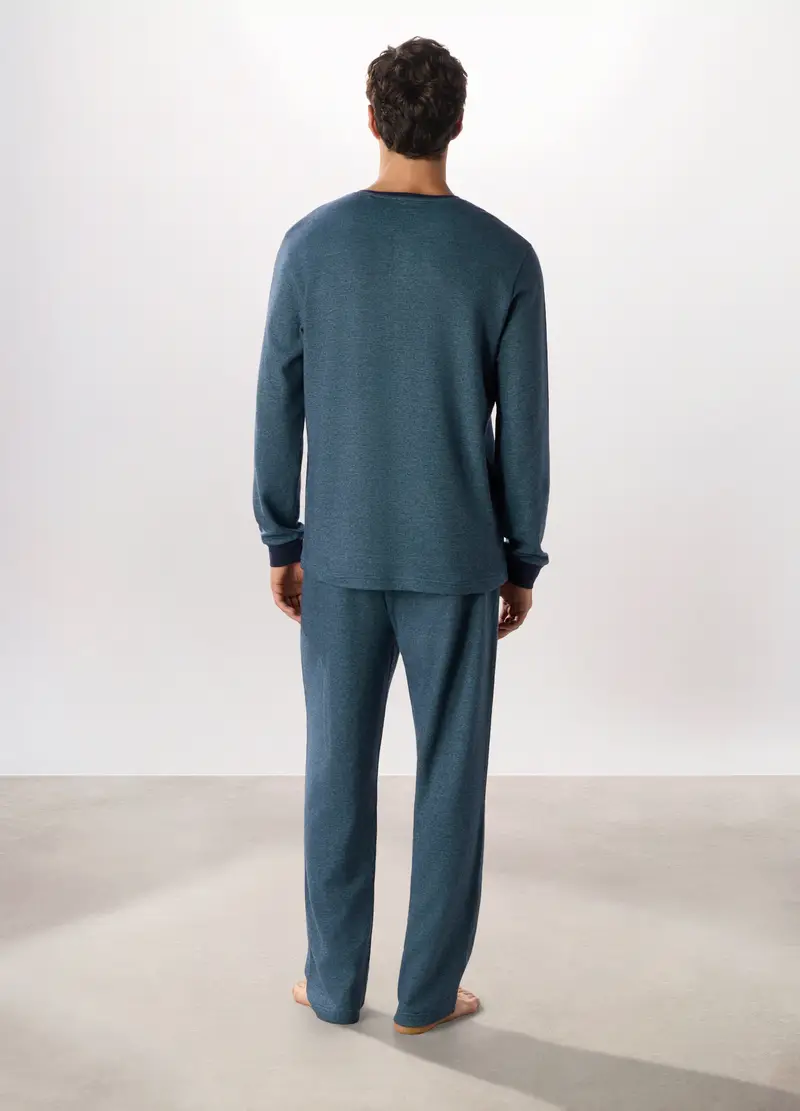 Pigiama Lungo In Puro Cotone Uomo, Azzurro chiaro miniatura 2