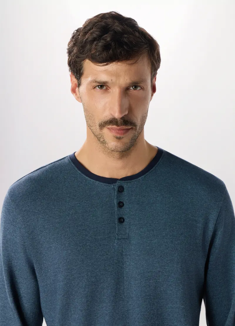 Pigiama Lungo In Puro Cotone Uomo, Azzurro chiaro miniatura 3