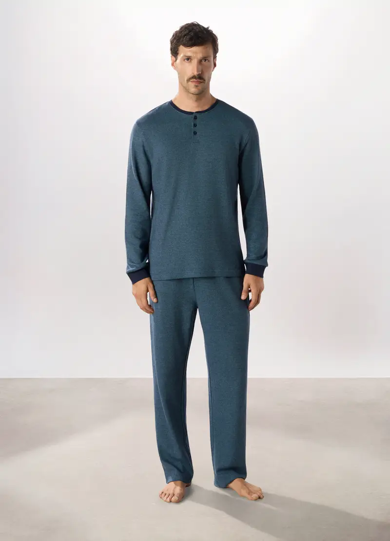 Pigiama Lungo In Puro Cotone Uomo, Azzurro chiaro