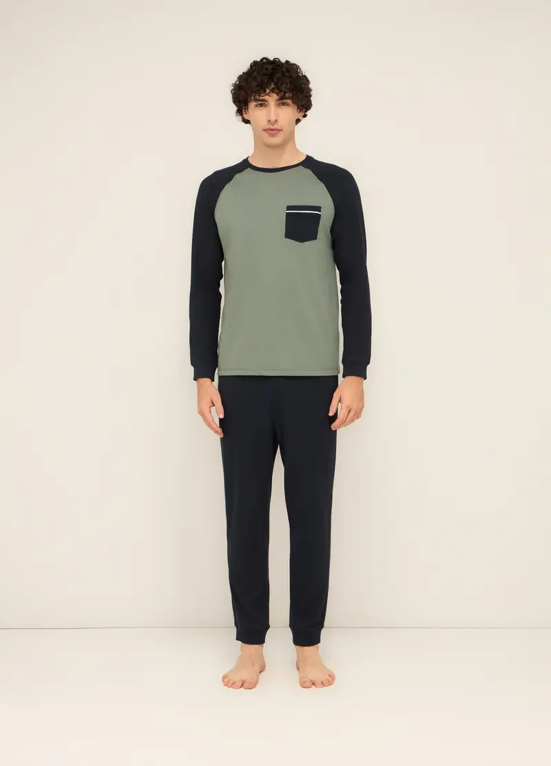 UPIM HB, Pigiama Lungo In Puro Cotone, Uomo, Nero/Verde, Taglia: M