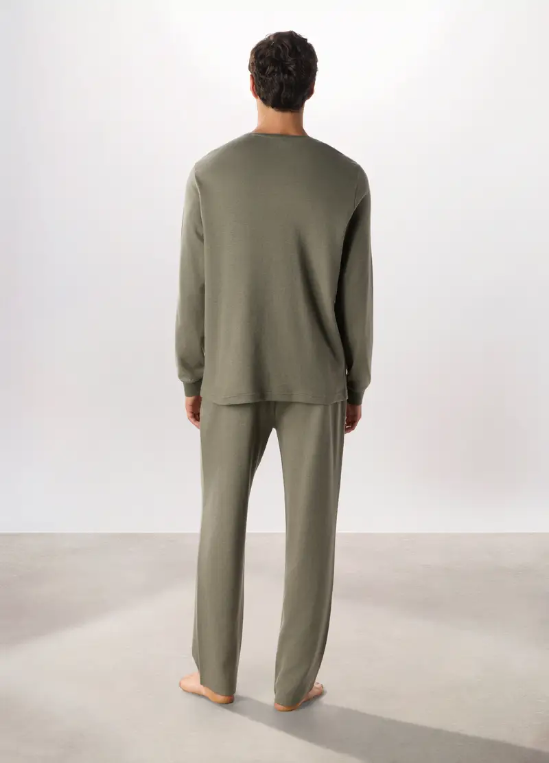 Pigiama Lungo In Puro Cotone Uomo, Verde antracite miniatura 2