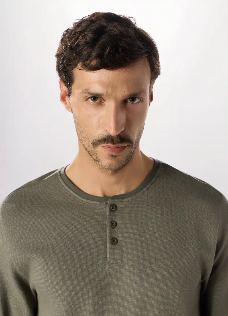 Pigiama Lungo In Puro Cotone Uomo, Verde antracite miniatura 3