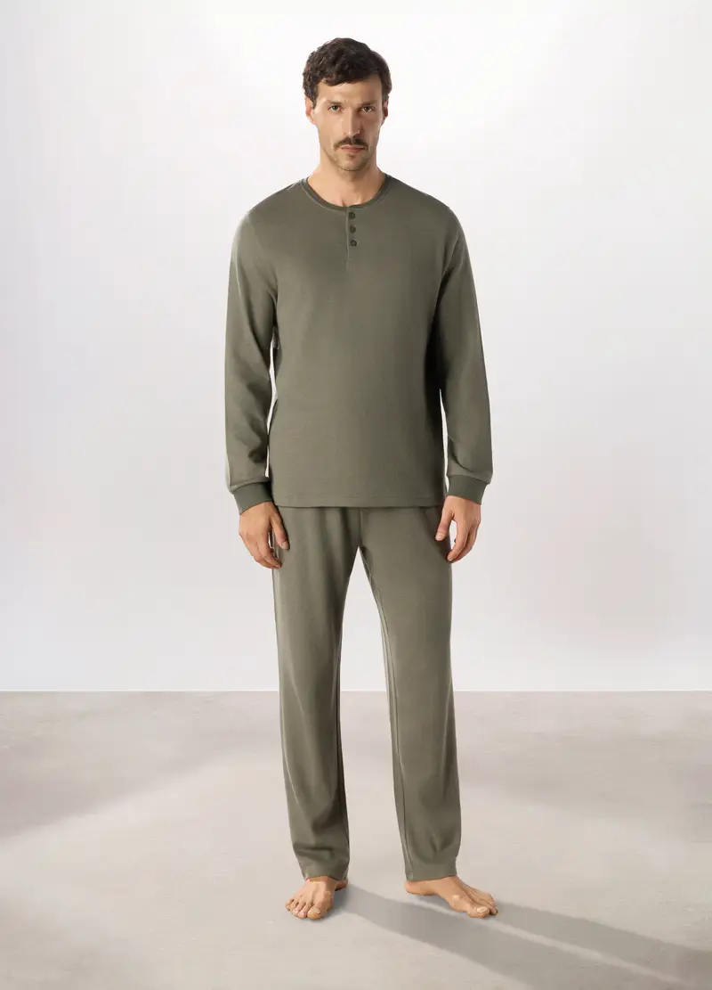 Pigiama Lungo In Puro Cotone Uomo, Verde antracite