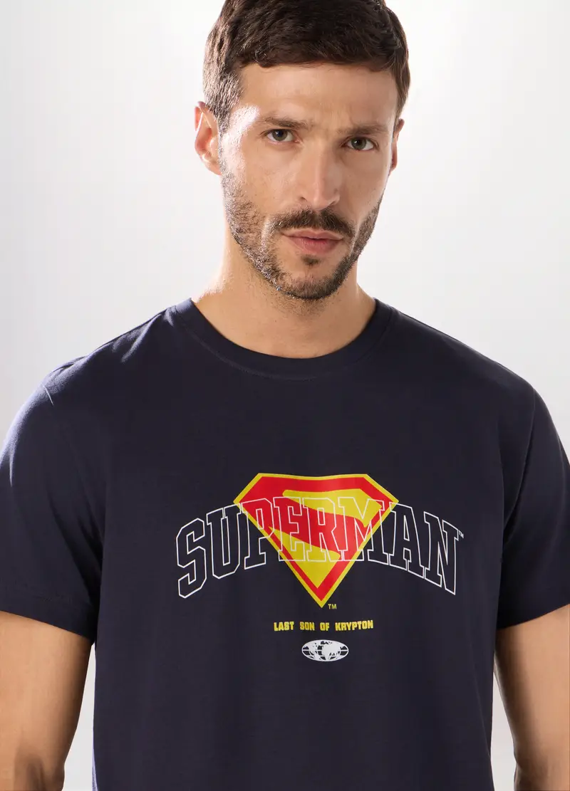 Pigiama Lungo Superman In Puro Cotone Uomo, Blu scuro miniatura 3