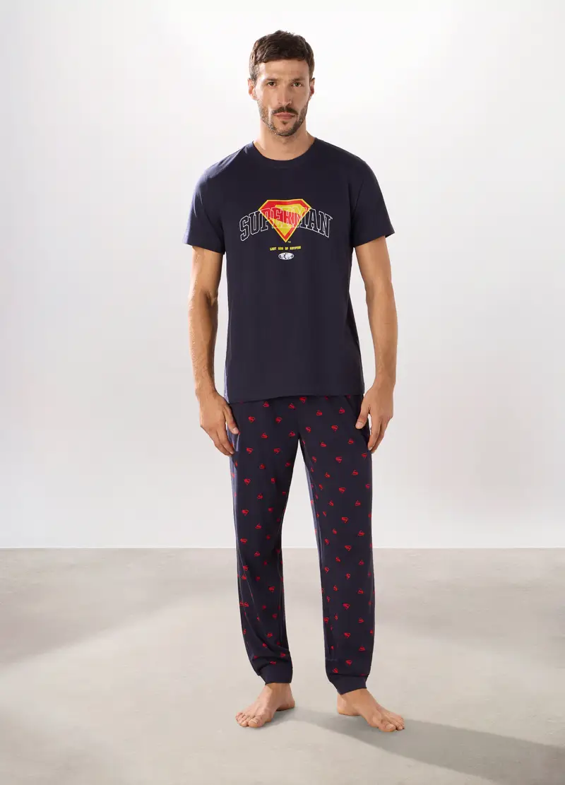 UPIM HB, Pigiama Lungo Superman In Puro Cotone Uomo, Blu scuro, Taglia: S